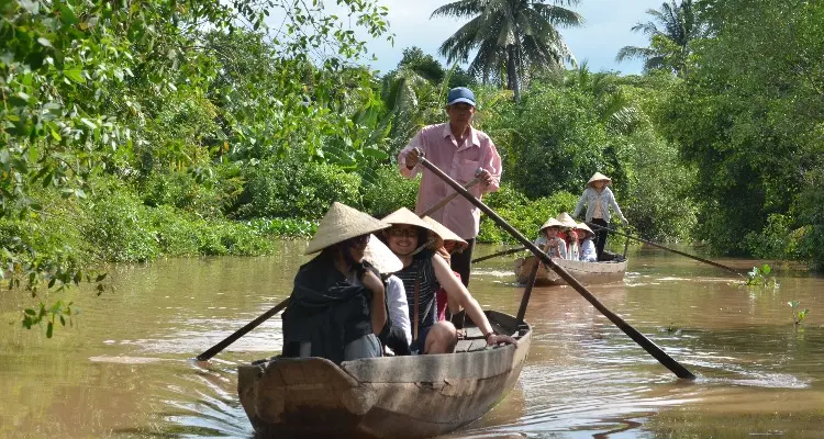 Take a sampan ride in Mekong Delta