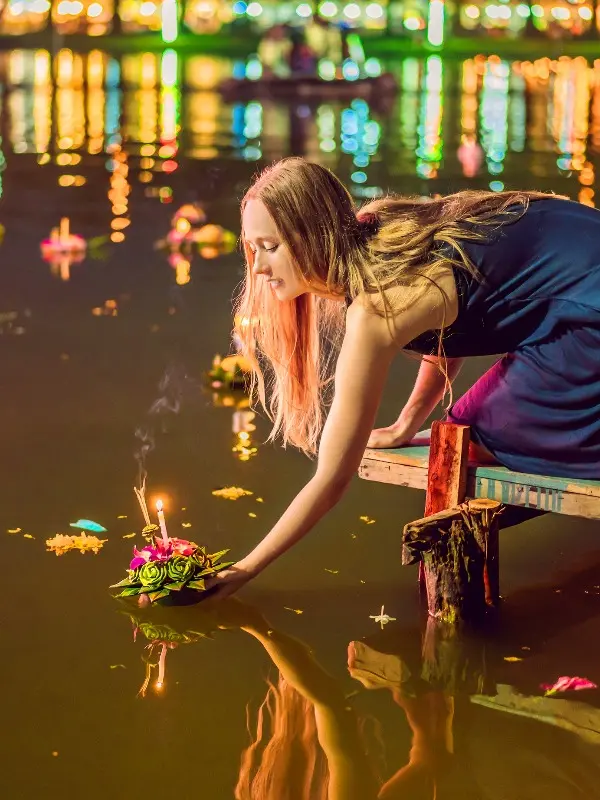 a floating lantern on the river